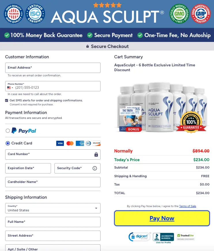AquaSculpt order page